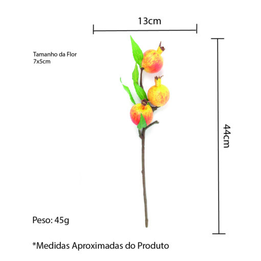 Haste de Folha com Romã Artificial para Decoração 44cm