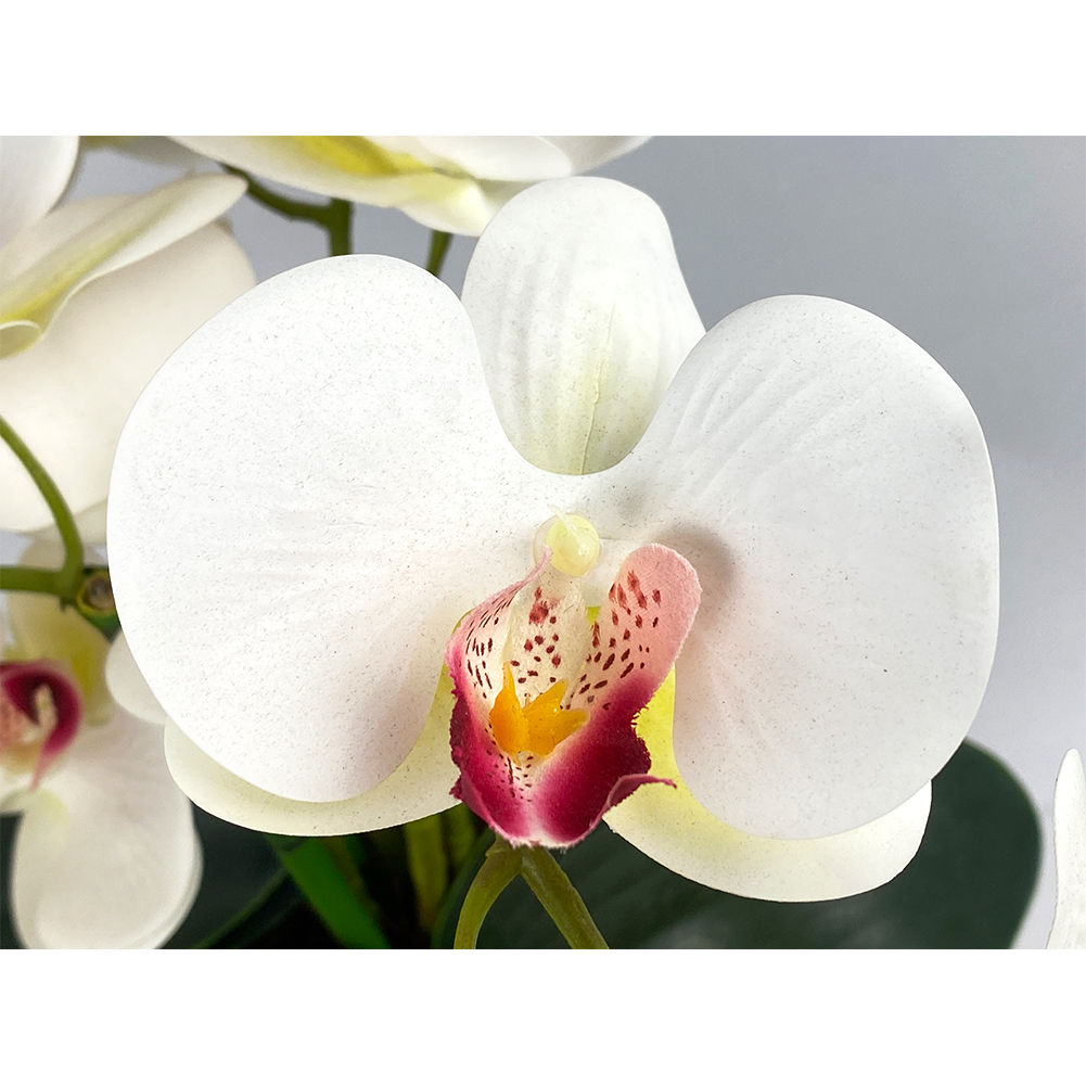 Arranjo de 4 Orquídeas Branco com Miolo Rosa com vaso prateado Artificial -  Brasfama Decorações