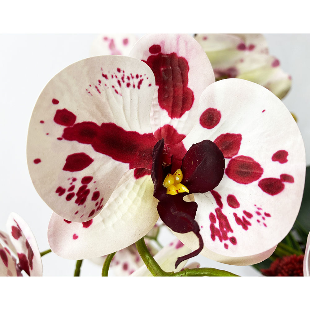 Arranjo de 4 orquideas branco com pintas vermelhas Artificial - Brasfama  Decorações