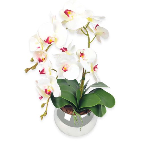 Arranjo de 2 Orquídeas Brancas com miolos Pink Vaso Espelhado Prata  Artificial - Brasfama Decorações