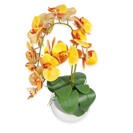 Arranjo de 2 Orquídeas Laranja com Vaso Espelhado Prata Artificial -  Brasfama Decorações