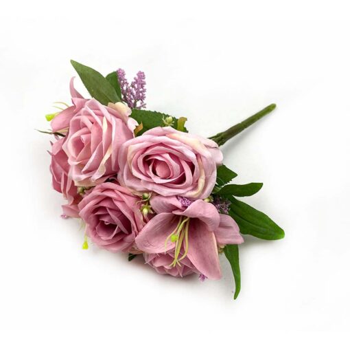 Buquê Rosas E Lírios Flor Artificial P/ Casamento Decoração 33cm - Brasfama  Decorações