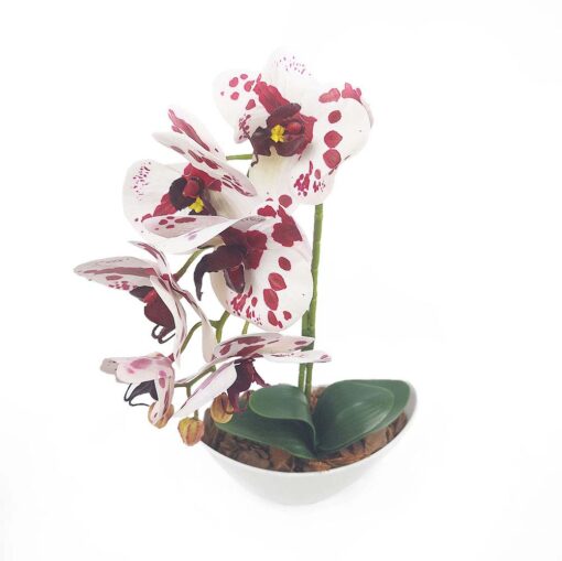 Arranjo de Orquídea Branca c/ Pintas Vinho Vaso de Plástico Artificial -  Brasfama Decorações