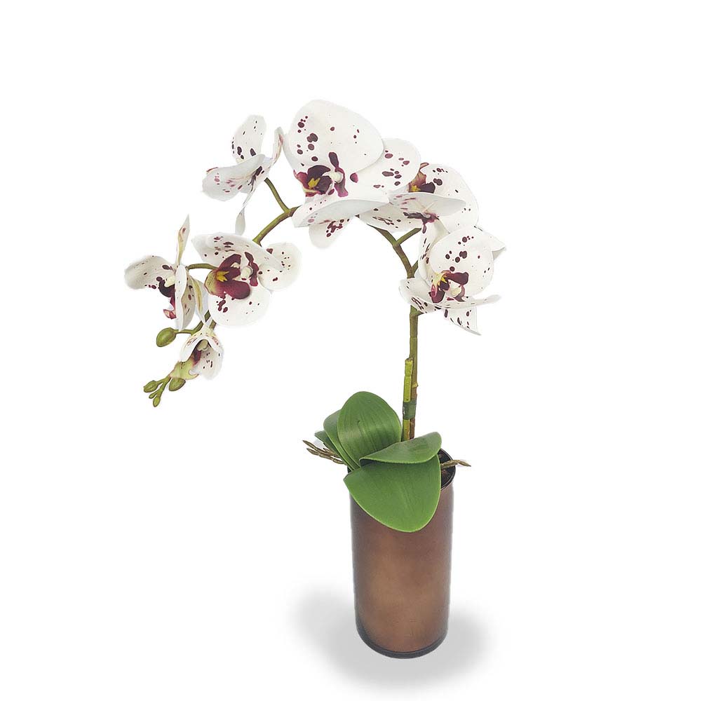 Arranjo de Orquídea Branca c/ Pintas no Vaso Espelhado Cobre Artificial -  Brasfama Decorações