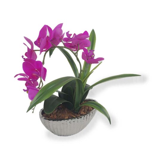 Arranjo de Orquídea Pink Vaso de Cerâmica Prata Artificial - Brasfama  Decorações