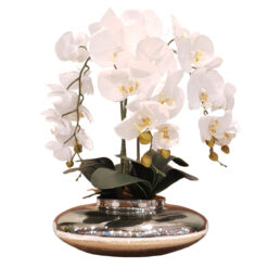 Arranjo de 3 Orquídeas Brancas Vaso Terrário Médio Espelhado