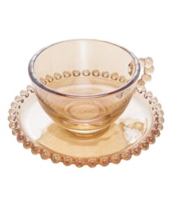 Conjunto 4 Xícaras de Chá de Cristal com Pires Pearl Âmbar 180ml