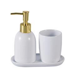 Conjunto 3 Peças para Banheiro de Cerâmica Londres Branco e Dourado