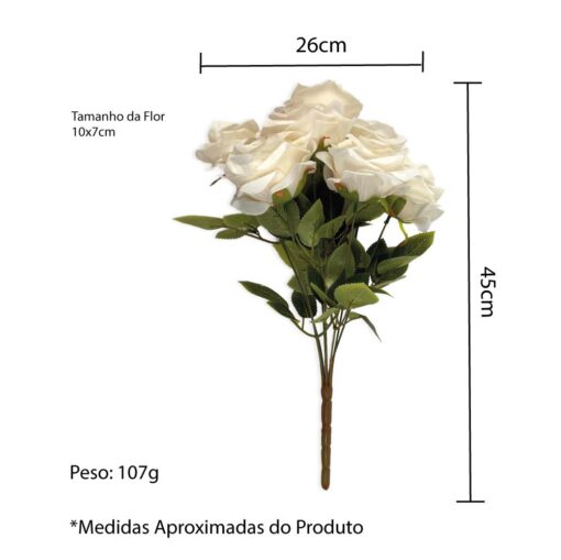 Buquê de Rosas Artificial C/9 Flores Creme